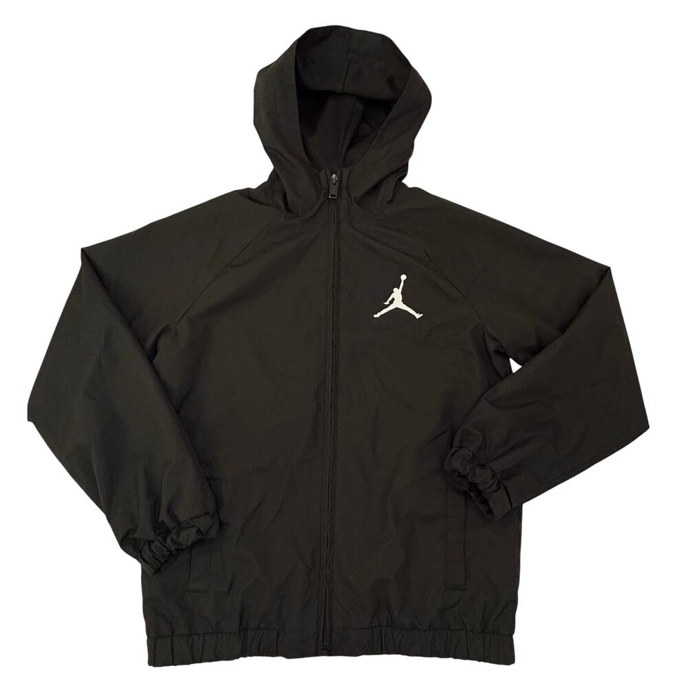Jordan Boys Jacket Black Size Small 8-10 Lightweight Windbreaker Hood Zip Front